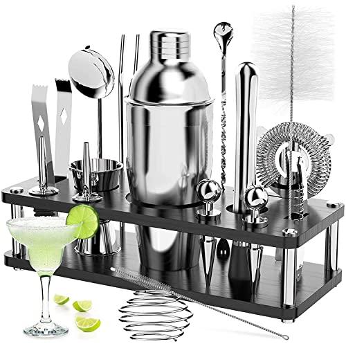 18 Pcs Bartender Kit Cocktail Shaker Set with Stand, RATEL Stainless Steel Professional Bar Tool, Cocktail Martini Shaker Kit Including Shaker, Muddler, Jigger, Strainer, Recipes Booklet