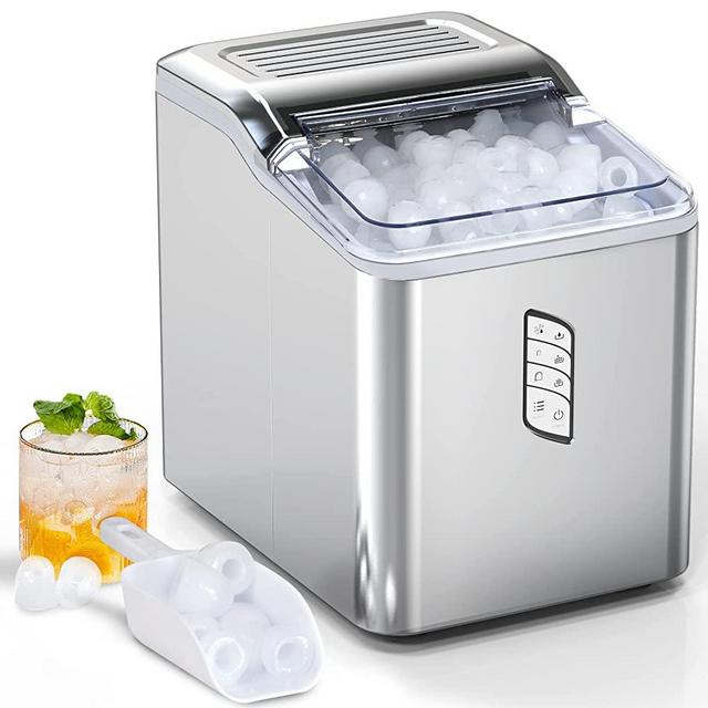 LERIZOM Ice Machine Maker Countertop, 9 Bullet Ice Cubes Ready in 6 Mins, 22lbs Ice Cubes in 24H, Self-Cleaning Function, L&S Ice Size, Equipped with Ice Scoop and Basket, Perfect for Party, Silver