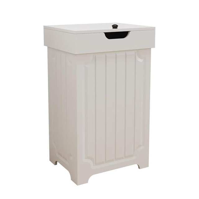 Povrgive Wood Trash Can Cabinet, 13 Gallon Hidden Kitchen Garbage Can with Lid, Farmhouse Dog Proof Trash Can, Metal Ring Included, 16" L x 13" W x 26.5" H, White