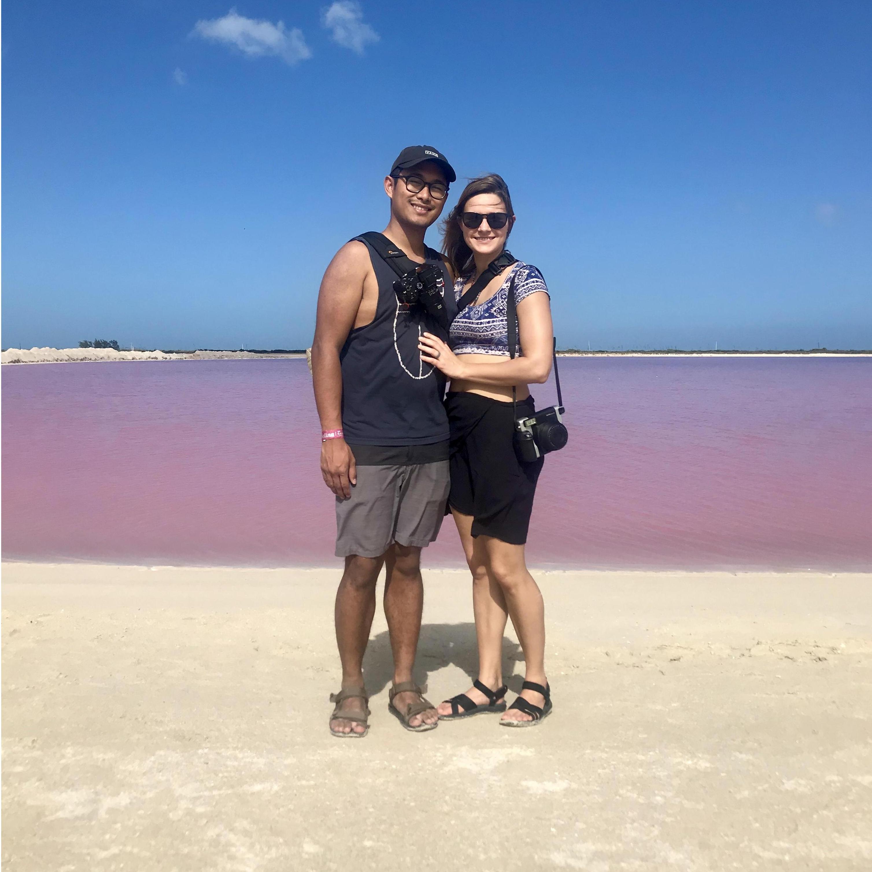 Las Coloradas, a pink salt lake in Mexico.