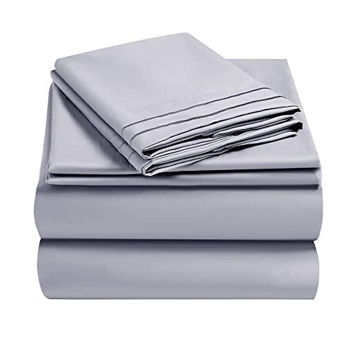 Titmay 4 Pieces Bed Sheet Set, Lightweight Super Soft Luxury Sheets,16 INCH Deep Pocket,Wrinkle & Fade Resistant Microfiber Sheet (Light Gray,King)
