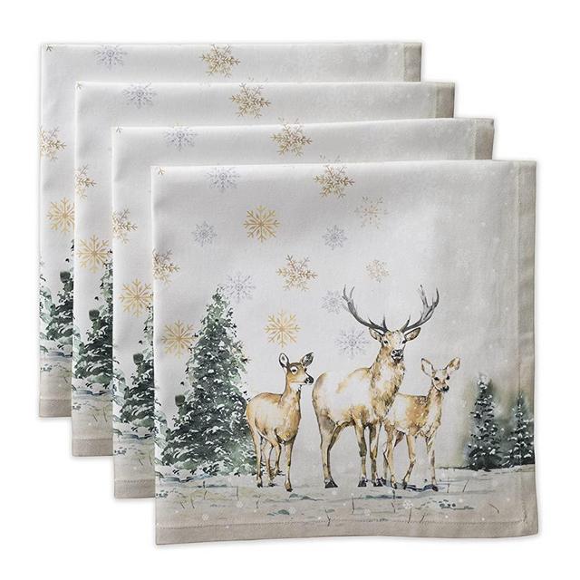 Maison d' Hermine Deer in The Woods 100% Cotton Soft and Comfortable Set of 4 Napkins Perfect for Family Dinners | Weddings | Cocktail | Kitchen | Thanksgiving/Christmas (20 Inch by 20 Inch).