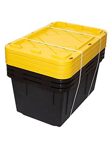 Greenmade Green Made Extra Strong 27 Gallon, 4 Pack Black and Yellow Plastic Storage Bin with Lid, Yellow,Green