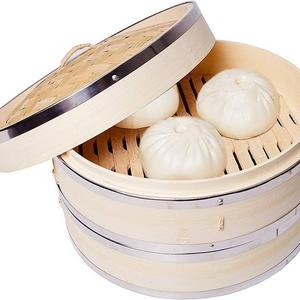 Harcas Inspirations - 10 Inch Premium Organic Bamboo Steamer Basket by Harcas. Large 2-Tier with Lid. Strong and Durable with Reinforced Stainless-Steel Bands. Best for Dim Sum, Vegetables, Meat and Fish. Hand Made