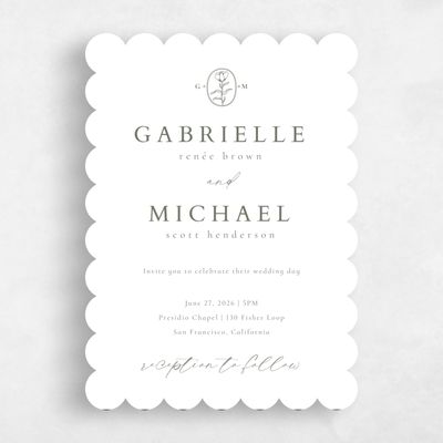 Green Scalloped Wedding Invitation - Sintra Portrait