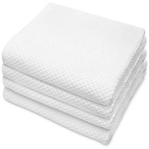 COTTON CRAFT - 4 Pack Euro Spa Waffle Weave Oversized Bath Towels 30x56 - White - 100% Pure Ringspun Combed Cotton - True Luxury Inspired by The Finest European Spas and Resorts