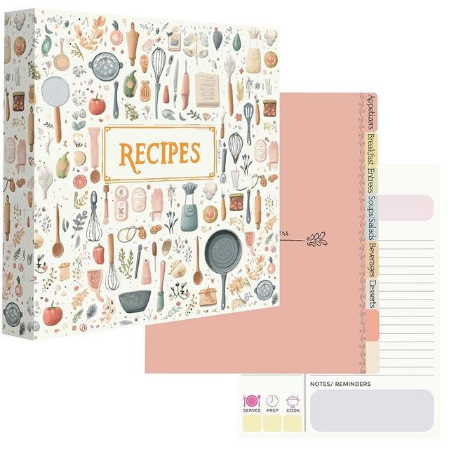 Cloud Mart Recipe Binder 3 Ring Cullinary Treasure 8.5 x 11 Full Page | 40 Double Sided Recipe Cards | 8 Dividers | 40 Sleeves - Recipe Book to Write in Your Own Recipes