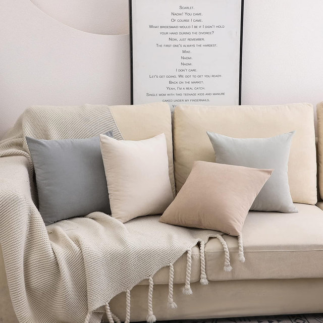 WEMEON Neutral Pillow Covers 18x18in Set of 4,Solid Color Pillows Soft Decorative Square Couch Pillow Covers,Home Neutral Decor for Sofa Bedroom Car Couch