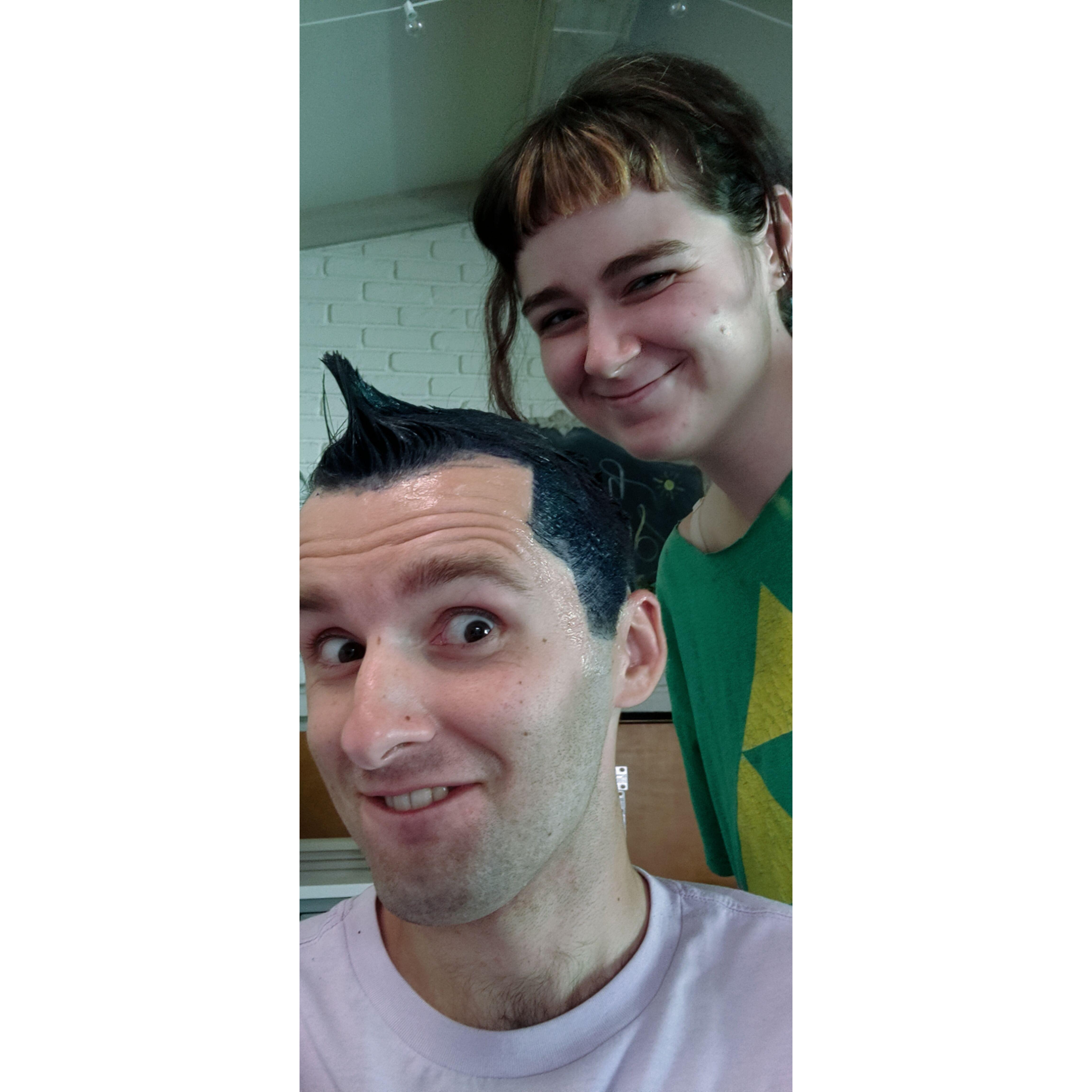 Attempting To Dye Our Hair Blue