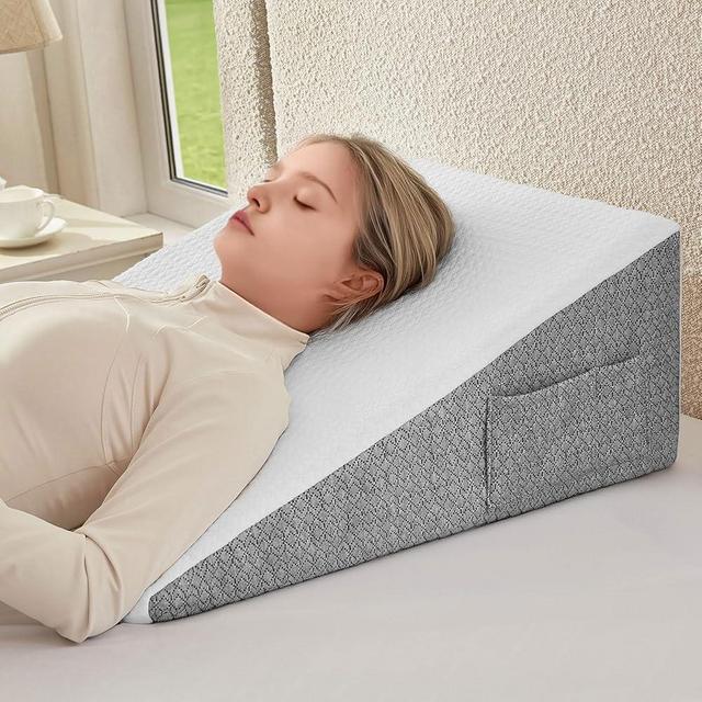 Nordjager Wedge Pillow for Sleeping & Resting, 24"x24"x10" Memory Foam Cushion with Grey and White Patterned Polyester Cover, Ideal for Bedroom & Living Room – Comfortable Support for Adults