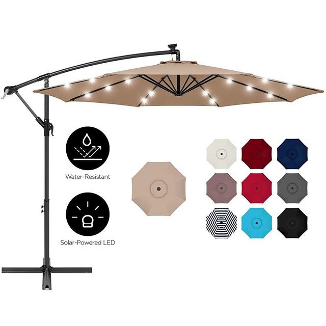 Best Choice Products 10ft Solar LED Offset Hanging Outdoor Market Patio Umbrella w/Easy Tilt Adjustment - Tan