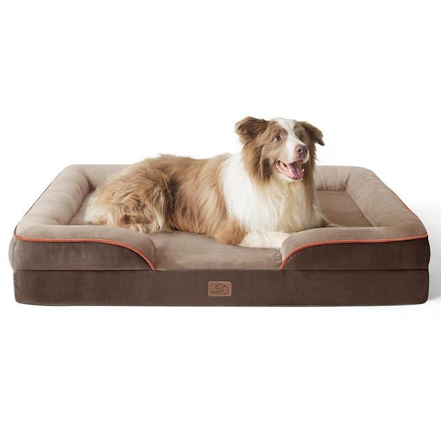 Bedsure Orthopedic Dog Bed for Large Dogs - Big Washable Dog Sofa Beds Large, Supportive Foam Pet Couch Bed with Removable Washable Cover, Waterproof Lining and Nonskid Bottom, Brown