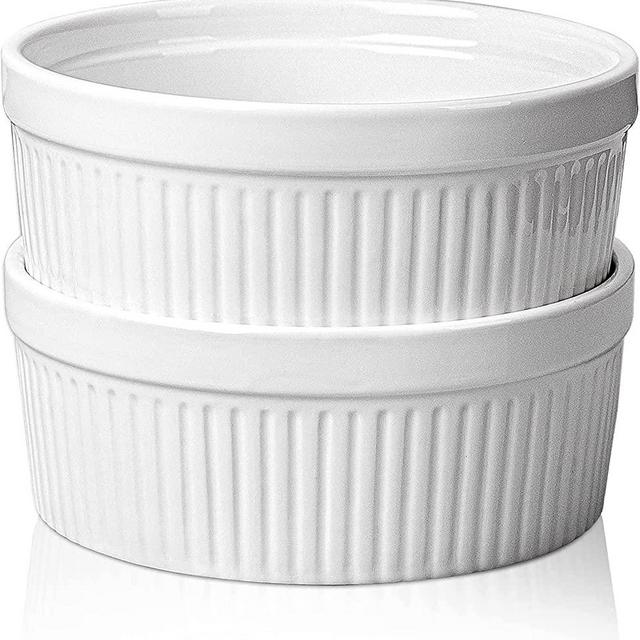 Delling Large Ramekins 32 Oz Oven Safe/Soup Bowls, 1 Quart Serving Bowls Ceramic Round for Baking, Salad, Pasta, Creme Brulee, Souffle Dish, Pot Pie, White Set of 2
