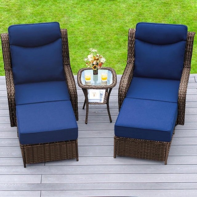 PIZZELLO Outdoor Swivel Rocker Chairs 5 Pieces Wicker Swivel Patio Chair w/Ottomans, Side Table, 5" Extra Thick Cushions and 25" Full Support Back, Patio Furniture Set for Outside Backyard