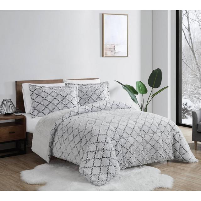 London Fog 3pc King Textured Ogee Comforter Set Gray