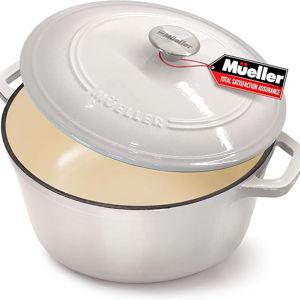 MUELLER HOME 7.5 QT Enameled Cast Iron Dutch Oven, Heavy-Duty Casserole Dish and Braiser Pan with Lid and Stainless Knob, Oven-Safe up to 500° F & Across All Cooktops, Oyster White