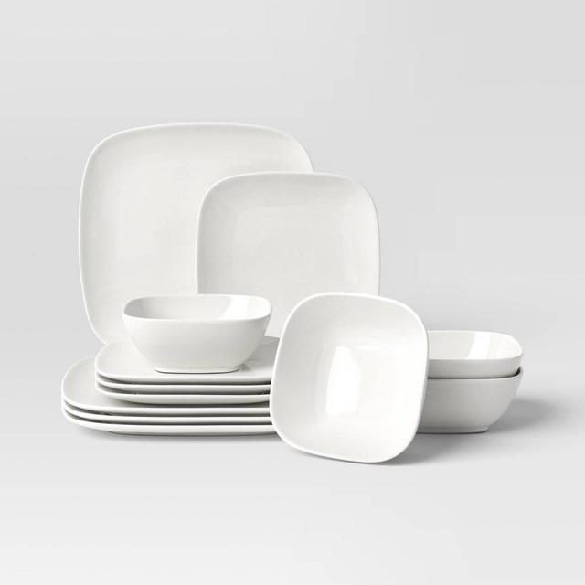 12pc New Poreclain Square Coupe Dinnerware Set - Threshold™
