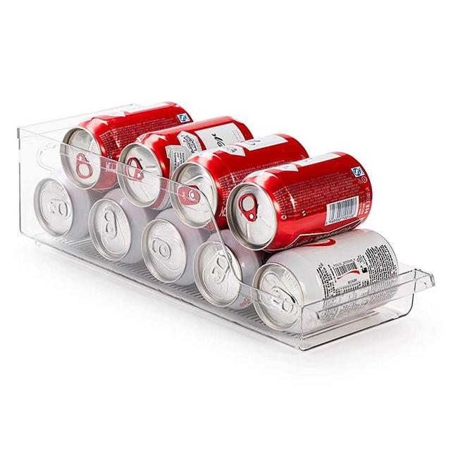Ettori Soda Can Organizer for Refrigerator Plastic Pantry Organization and Storage for Kitchen,Countertop,Cabinet,Freezer, Clear Pop Dispenser Rack for Fridge-Holds up 9 Cans