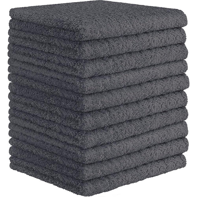 DecorRack 10 Pack 100% Cotton Wash Cloth, Luxurious Soft, 12 x 12 inch Ultra Absorbent, Machine Washable Washcloths, Gray (10 Pack)