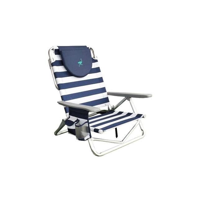 Ostrich OYBSC-2000S On-Your-Back Sand Beach 6-Inch Off the Ground Chair, Navy Blue and White
