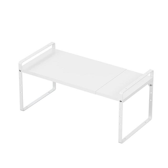 SANNO Expandable Shelf Cupboard Organizer, Large Cabinet Shelf Stackable Counter Shelves Pantry Organization and Storage, White, 1pack