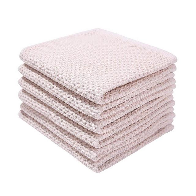 100% Cotton Kitchen Dish Cloths, Waffle Weave Dish Rags Super Soft Absorbent Quick Drying Dish Towels, 12 X 12Inch, Set of 6 (Beige, 12 in x 12 in)