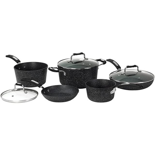 THE ROCK by Starfrit 8-Piece Cookware Set with Bakelite Handles, Black