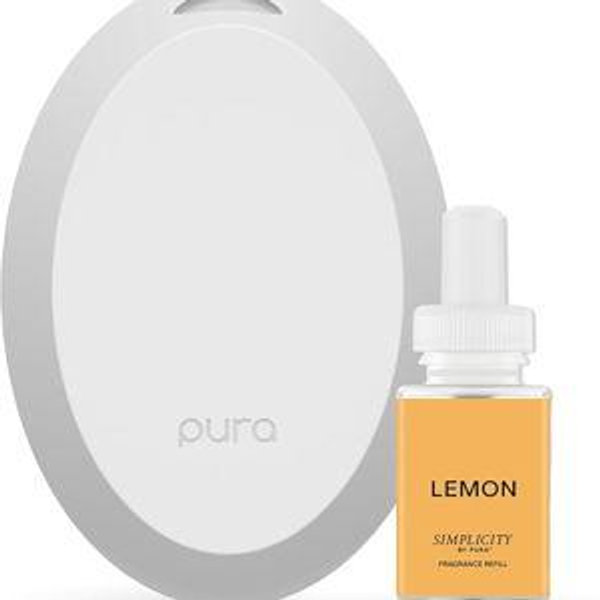 Pura Mini Smart Fragrance Diffuser for Small Spaces Adjustable Smart Home Device with LED Light & Automatic Vial Detection - Includes 1 Scent Refill - Lemon