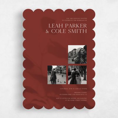 Red Scalloped Wedding Invitation - Lummin Multiphoto