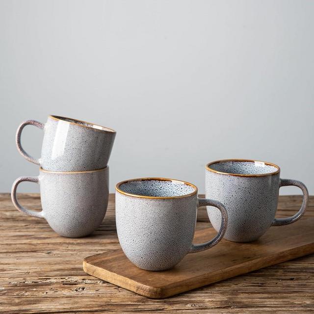 AmorArc 12oz Coffee Mugs, Ceramic Coffee Mugs set of 4 for Man, Woman, Dad, Mom, Modern Coffee Mugs with handle for Latte/Cappuccino/Milk/Cocoa. Dishwasher&Microwave Safe, Blue-Reactive Glaze