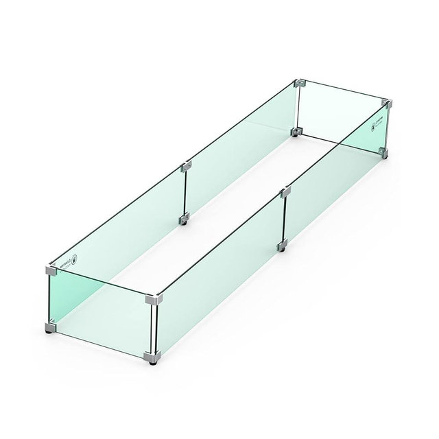 Skyflame Fire Pit Table Glass Wind Guard - 54" x 12", Thick Linear Heat-Resistant Tempered Glass Flame Shields with Hard Aluminum Corner Brackets and Rubber Feet for Propane, Gas, Outdoor