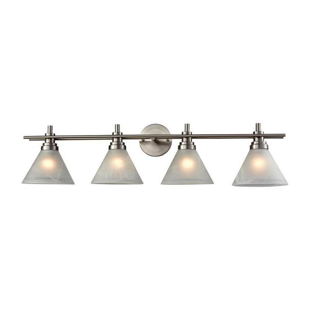 Pemberton 4-Light Brushed Nickel with White Marbleized Glass Bath Light