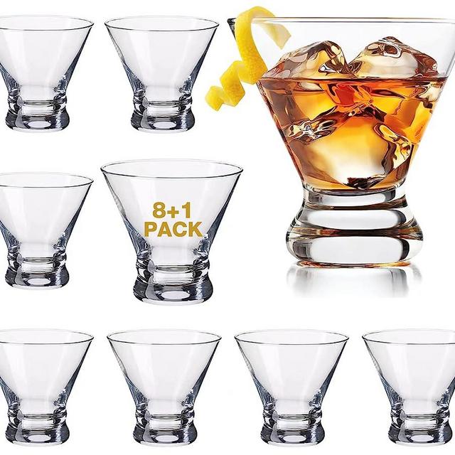 Mfacoy Martini Glasses Set of 9(Buy 8, get 1 Free), Crystal Cocktail Glasses 8 Ounces, Hand Blown Stemless Martini Glasses for Bar, Martini, Cosmopolitan, Manhattan, Gimlet, Pisco Sour, Brandy