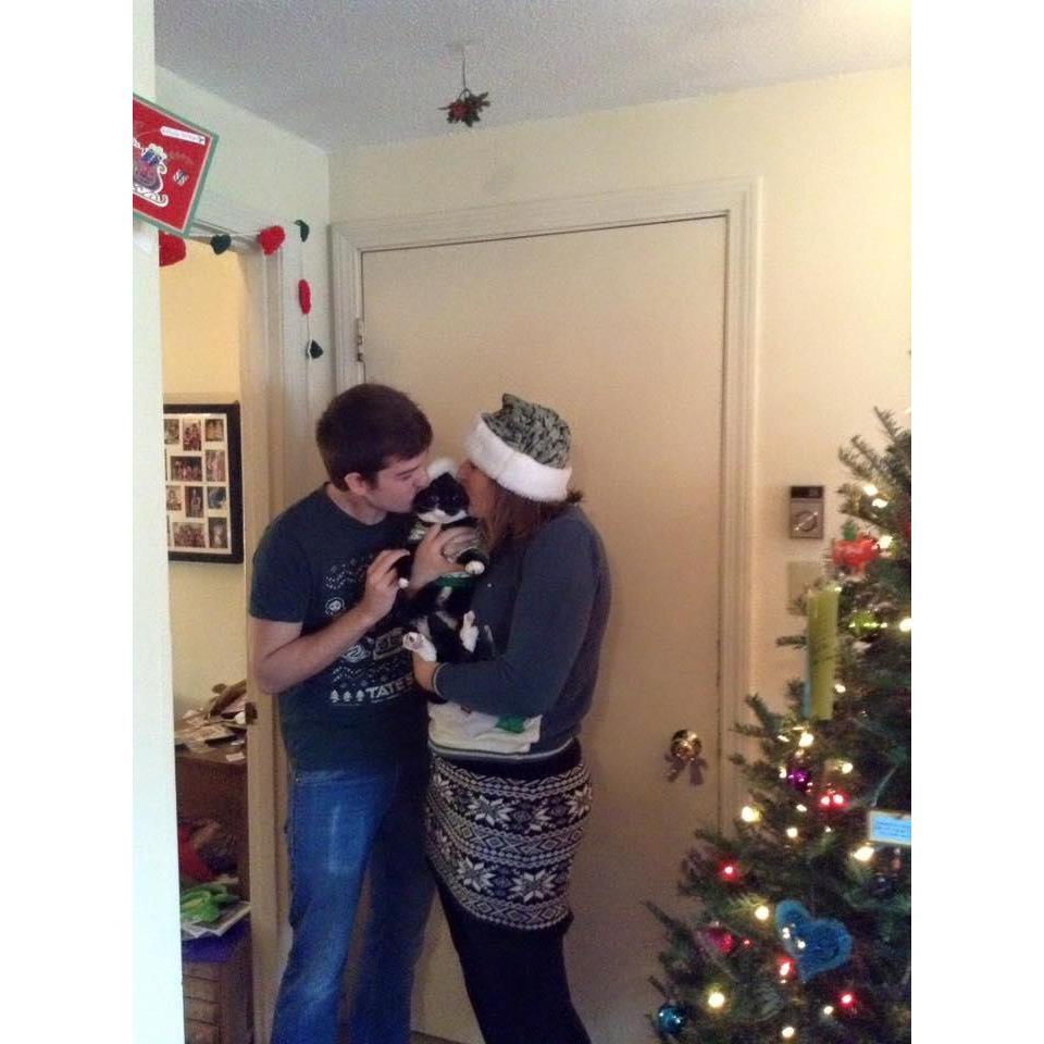 Christmas card photo shoot, Gorham, Maine. December 2015. We swear this cat loves us.