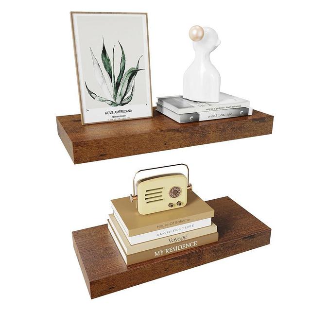 Merapi Rustic Floating Shelves, 15 Inch Wall Shelves for Bathroom, Bedroom, Small Hanging Shelf for Wall Storage, Wall Mounted Wooden Shelves for Toilet, Kitchen, Office, Living Room Decor(Set of 2)