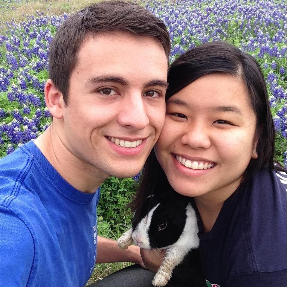 Admiring bluebonnets with Liana's bunny, Charmie