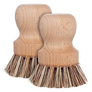 Redecker Natural Fiber Bristle Pot Brush, Set of 2, Durable Untreated Beechwood Handle, Heat-Resistant Union Fiber Head, Made in Germany