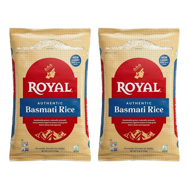 Authentic Royal - Naturally Aged Long Grain Indian White Basmati Rice - 10 Pounds (2 x 5 Pound Bag)