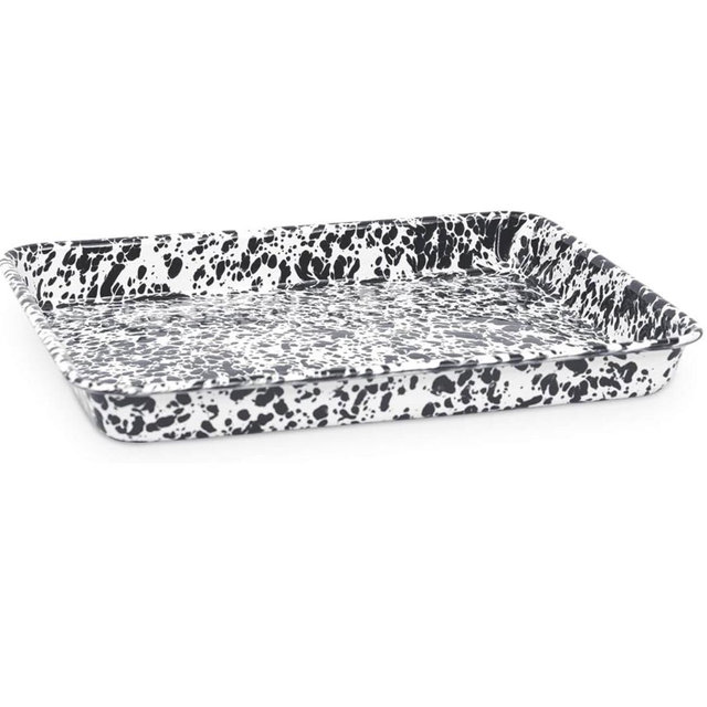 Enamelware Small Rectangular Tray, 11.25 x 9 inches, Black/White Splatter (Single)