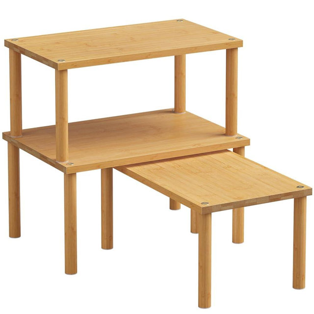 Danfoxer Cabinet Organizer Shelf(Set of 3),Bamboo Kitchen Counter Shelves for Countertop and Cabinet,Stackable Shelf Spice Racks,Medium(Natural)