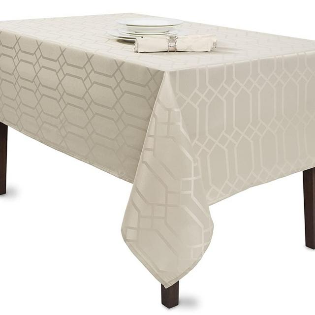 Benson Mills 158347 Mills Solid Chagall Spillproof Fabric Tablecloth, 60X84, Stone