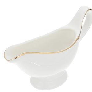 OSALADI Ceramic Gravy Boat Pourer Dish: Porcelain Creamer Pitcher with Handle Steak Gravy Boat Milk Jug with Gold Trim Condiment Bowl Sauce Dispenser