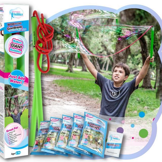 WOWMAZING Giant Bubbles Kit Plus - Great Value - Big Bubbles kit Including Big Bubble Wand and Giant Bubble Solution Concentrate (Makes 1.5 Gallon of Large Bubbles)