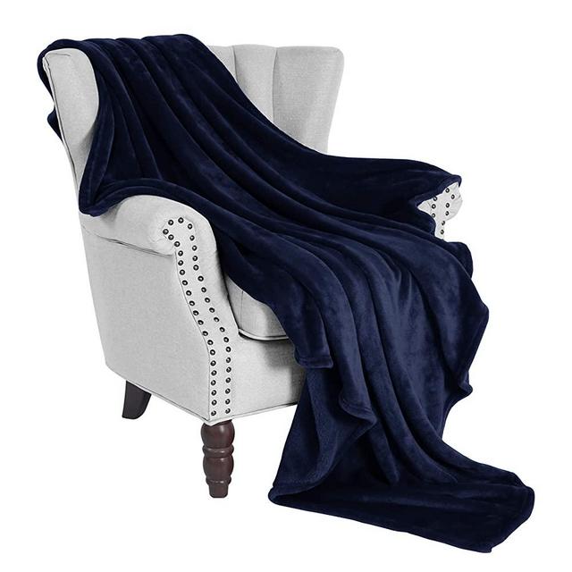 Exclusivo Mezcla Large Flannel Velvet Plush Throw Blanket – 50" x 70" (Navy Blue)