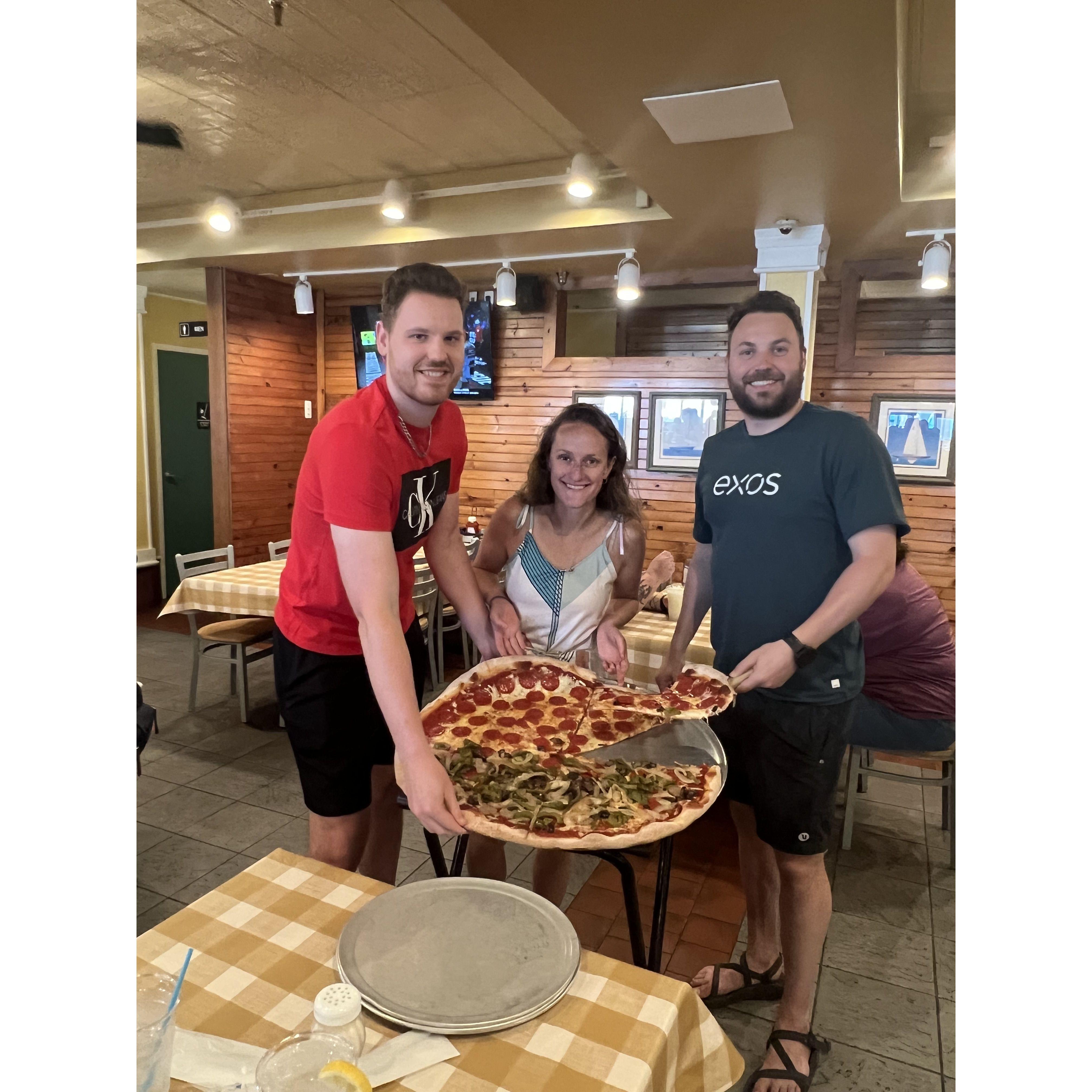At the Jersey shore eating awesome and extremely large pizza