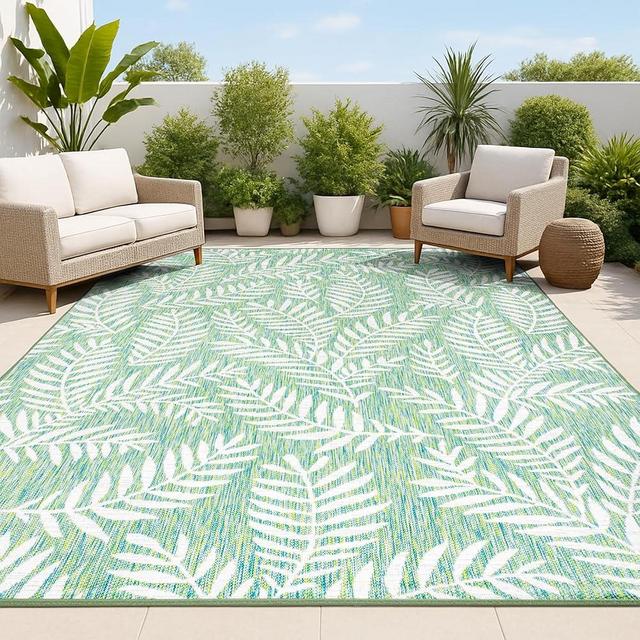 JONATHAN Y SMB119G-9 Nevis Palm Frond Indoor Outdoor Area-Rug, Coastal Casual Country & Floral Easy-Cleaning,Bedroom,Kitchen,Backyard,Patio,Non Shedding, 9 X 12, Cream/Green