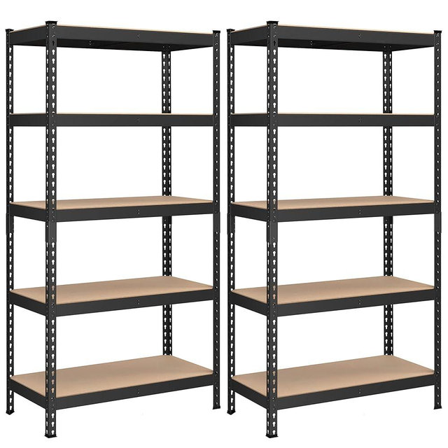 SONGMICS 5-Tier Storage Shelves, Set of 2 Garage Storage, Boltless Assembly, Adjustable Shelving Units, 17.7 x 35.4 x 70.9 Inches, Load 1929 lb Each, Shed Warehouse Basement, Black UGLR450B02