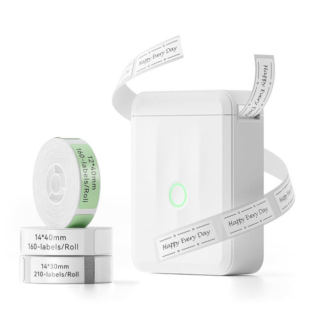 NIIMBOT D110 Mini Label Maker Machine with Tape (3 Rolls), Portable Bluetooth Inkless Sticker Printer, Automatic Feeding and Rewind One-Touch Custom Printing, Compatible with Phone Only, Small, White
