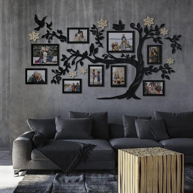 JustLikeWood 39x22″ Large Home Decor Wood Family Tree Wall Decal with Frame Pictures STANDARD, Decoraciones Para Salas de Casa Wall Art, Wall Stickers for Living Room, Black