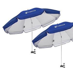 AMMSUN XL Chair Umbrella with Universal Clamp Adjustable 47 inches and 360-degree Swivel UPF 50+, Portable Clamp on Camping or Beach Chair, Stroller, Wheelchair, Golf cart, Blue, 2 PACK